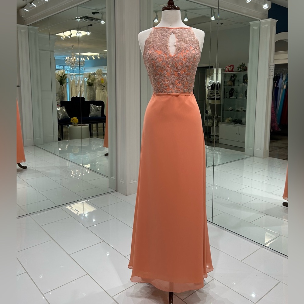 Elegant Dark Coral & Buff Color Lace Halter Evening Dress